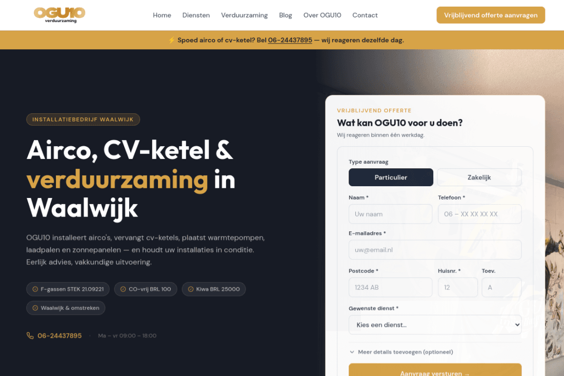 Schermafbeelding van de homepage van ogu10.nl