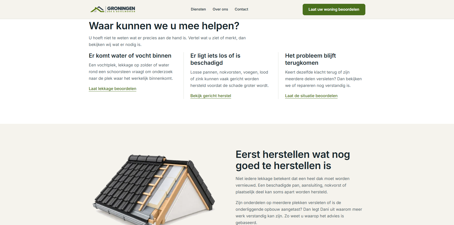 Drie probleemcategorieën op de GDG-website: vocht, schade en terugkerende problemen.