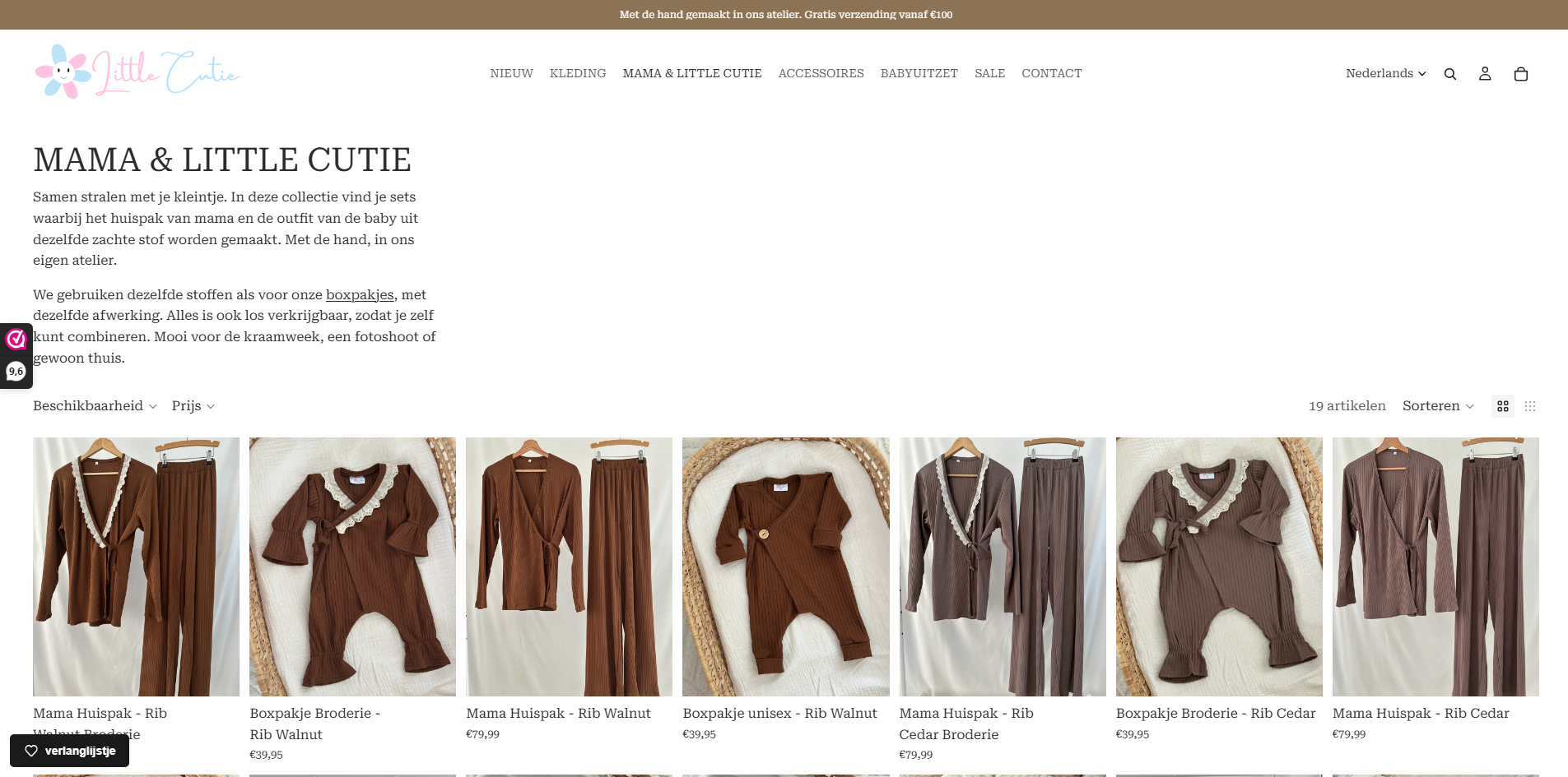Mama & Little Cutie-collectiepagina met bijpassende kleding voor moeder en baby.